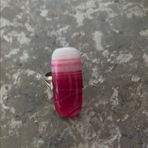 Elegant Pink and White Agate Ring - stamped 925